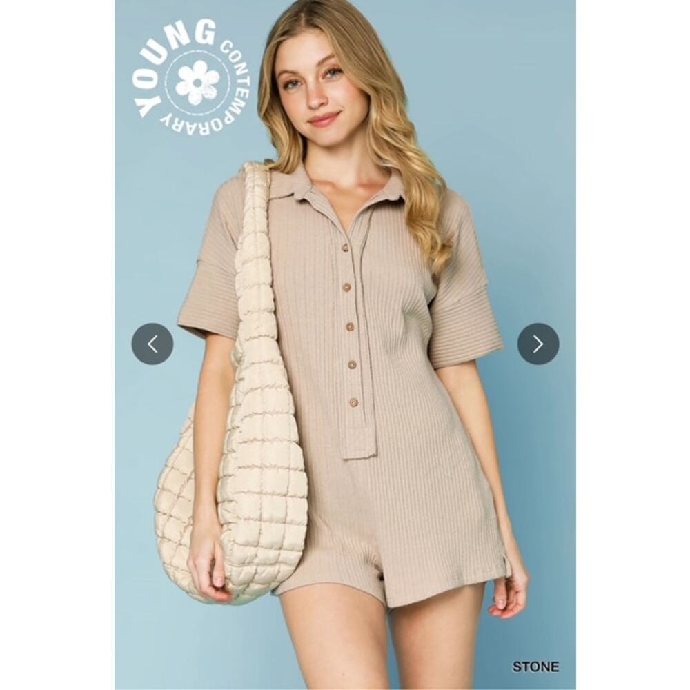 UMGEE - Rib Knit Collar Romper - Small